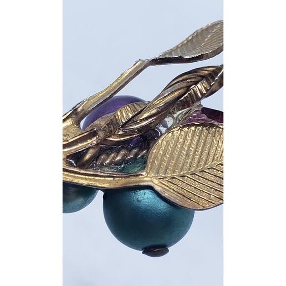 Vintage Ornate Flower Brooch Gold Filigree Beads Faux Pearl Rhinestone Haskell ? - Picture 9 of 11